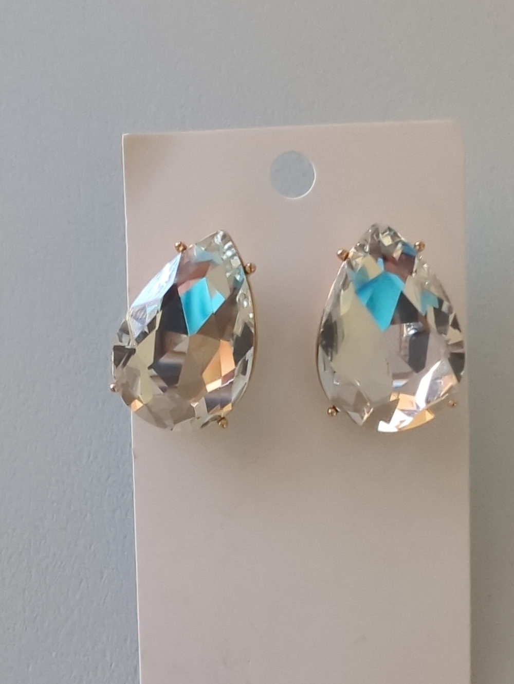 Crystal Teardrop Stud Earrings - Clear